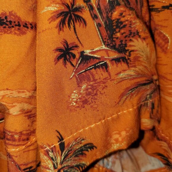Vintage Two Palms Golden Aloha Hawaiian Palms Rayon Shirt Orange Large - Picture 5 of 9